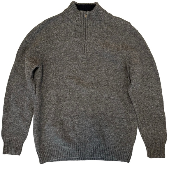 L.L. Bean Other - L.L. Bean Men’s Gray Shetland Wool Quarter Zip Elbow Patch Sweater